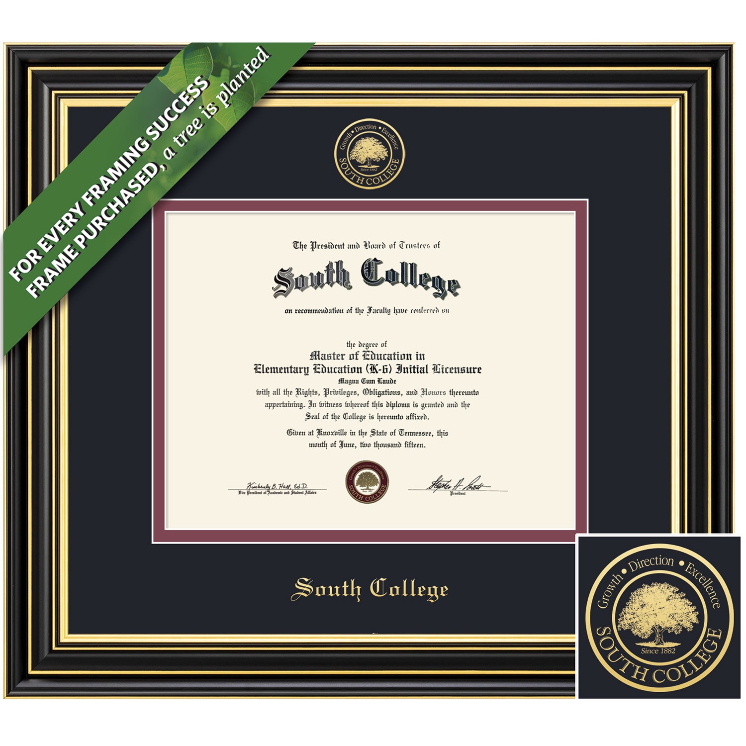 Framing Success 8.5 x 11 Prestige Gold Embossed School Seal Bachelors, Masters, Doctorate Diploma Frame