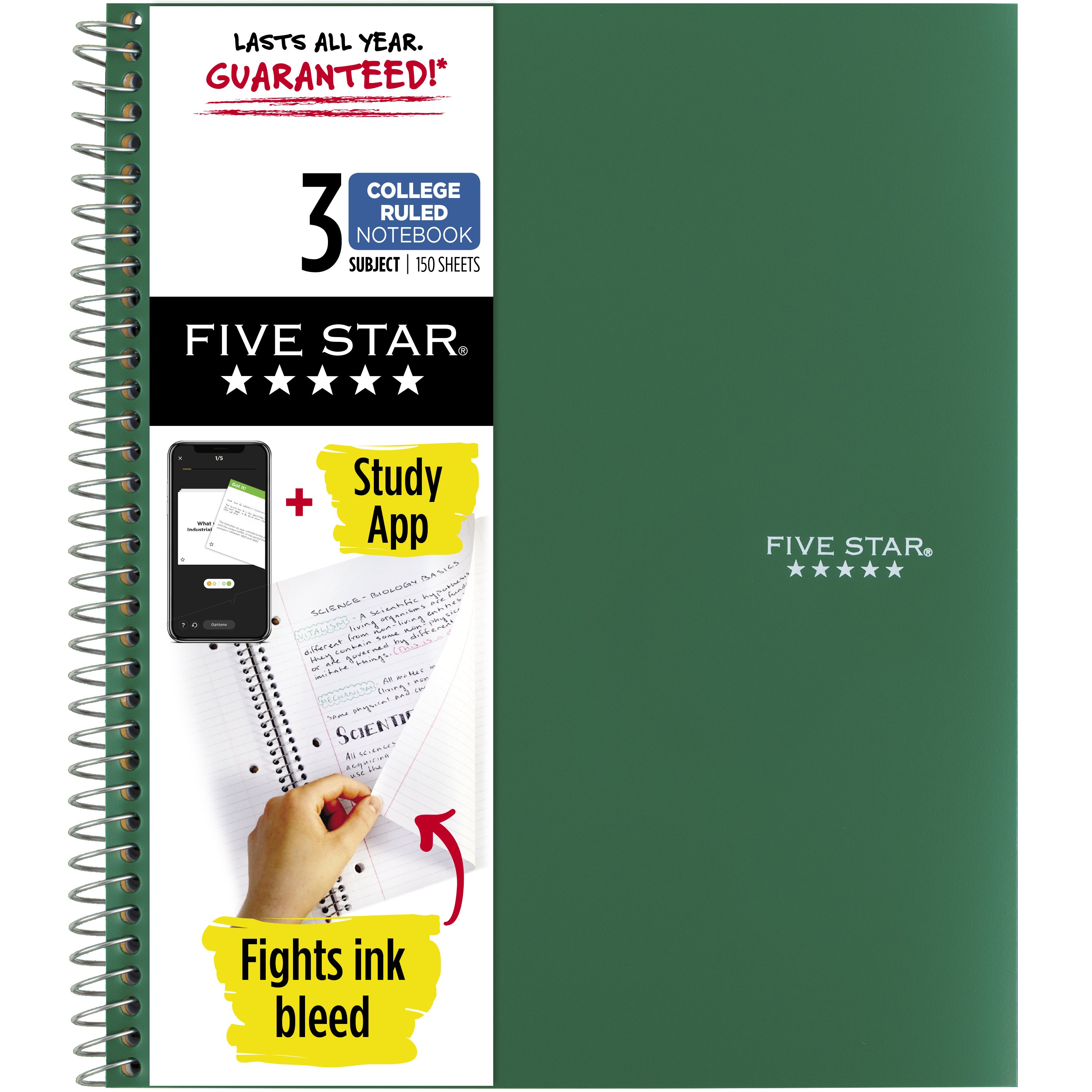 Five Star Wirebound Notebook 3 Subject College Ruled 11 x 8 12 Assorted Colors 150 ct