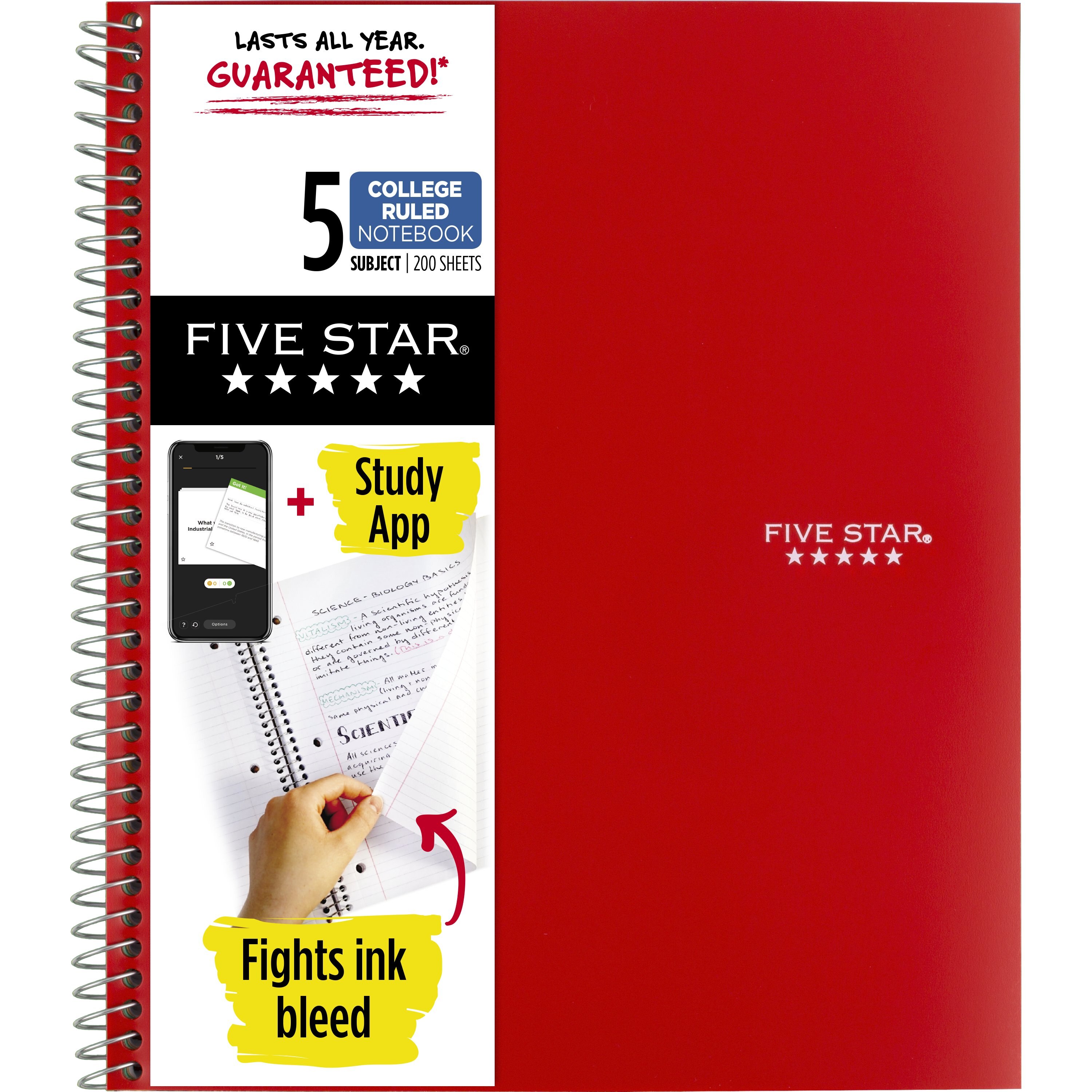 Five Star Wirebound Notebook 5 Subject College Ruled 11 x 8 12 Assorted Colors 200 ct