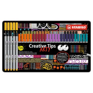 STABILO Multi-liner Creative Tips Set, 50-Piece ARTY Metal Tin Set
