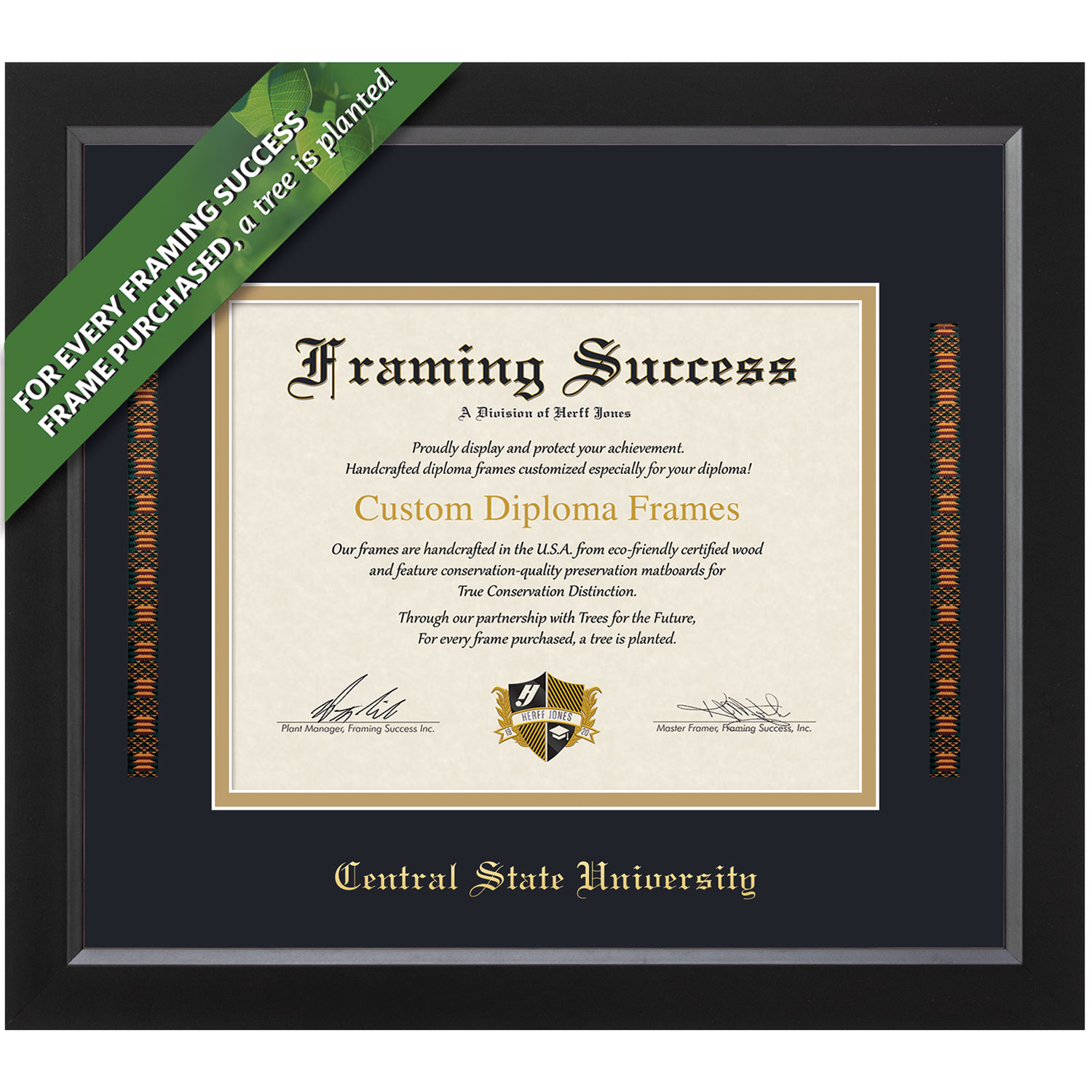 Framing Success 8 x 10 Spirit Gold Embossed School Name Bachelors Diploma/Kente Ribbon Frame