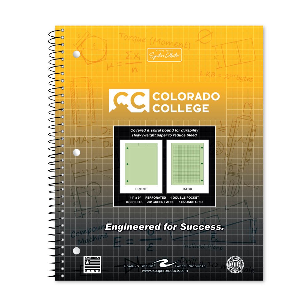 School Spirit Engineering Notebook, Green Tint 20# Paper with 1 Double Pocket
