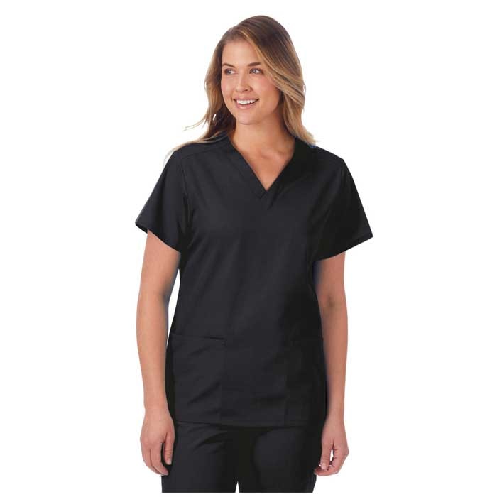 Ladies Two Pocket V-Neck Scrub Black