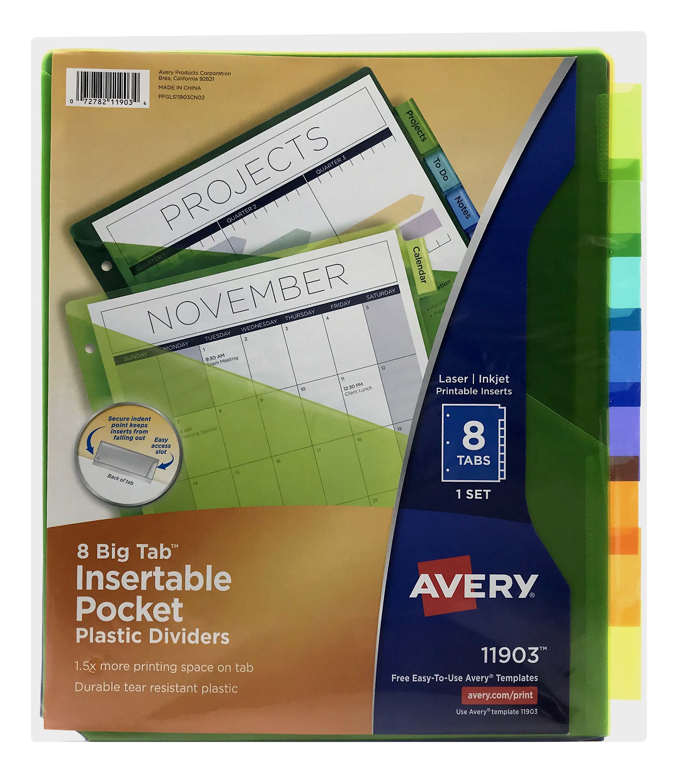 Avery Big Tab Insertable Plastic Dividers with Pockets, 8-Tab Set, Multicolor