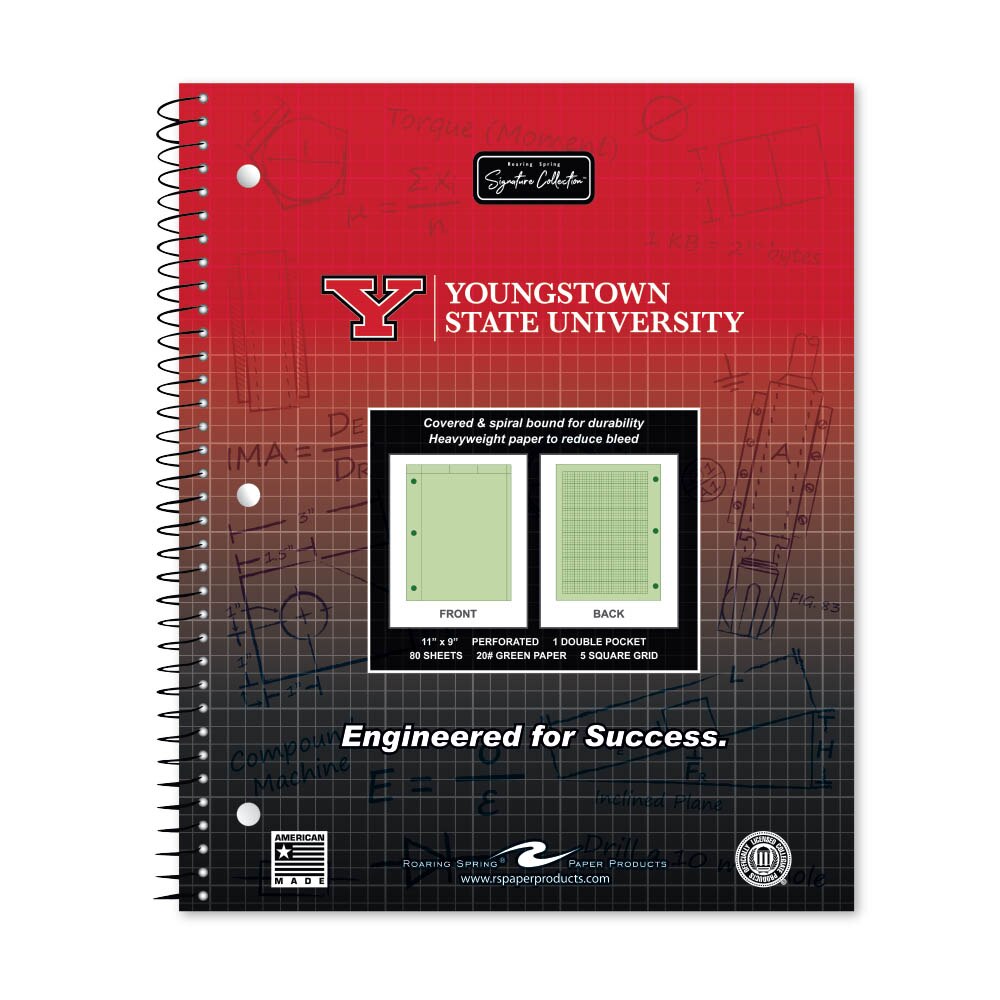 School Spirit Engineering Notebook, Green Tint 20# Paper with 1 Double Pocket
