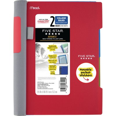 Five Star Advance Wirebound Notebook 2 Subject College Ruled 9 12 x 6 Assorted Colors