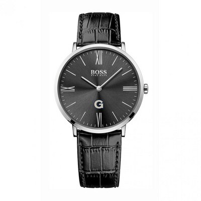 Men's Black Leather Strap Watch