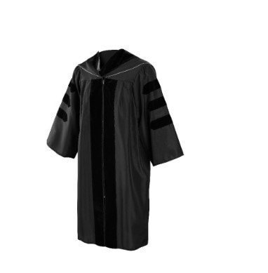 GOWN: EVOLUTION.DOCTOR.TRIM: VELVET BLACK.W/ HOOD BUTTON