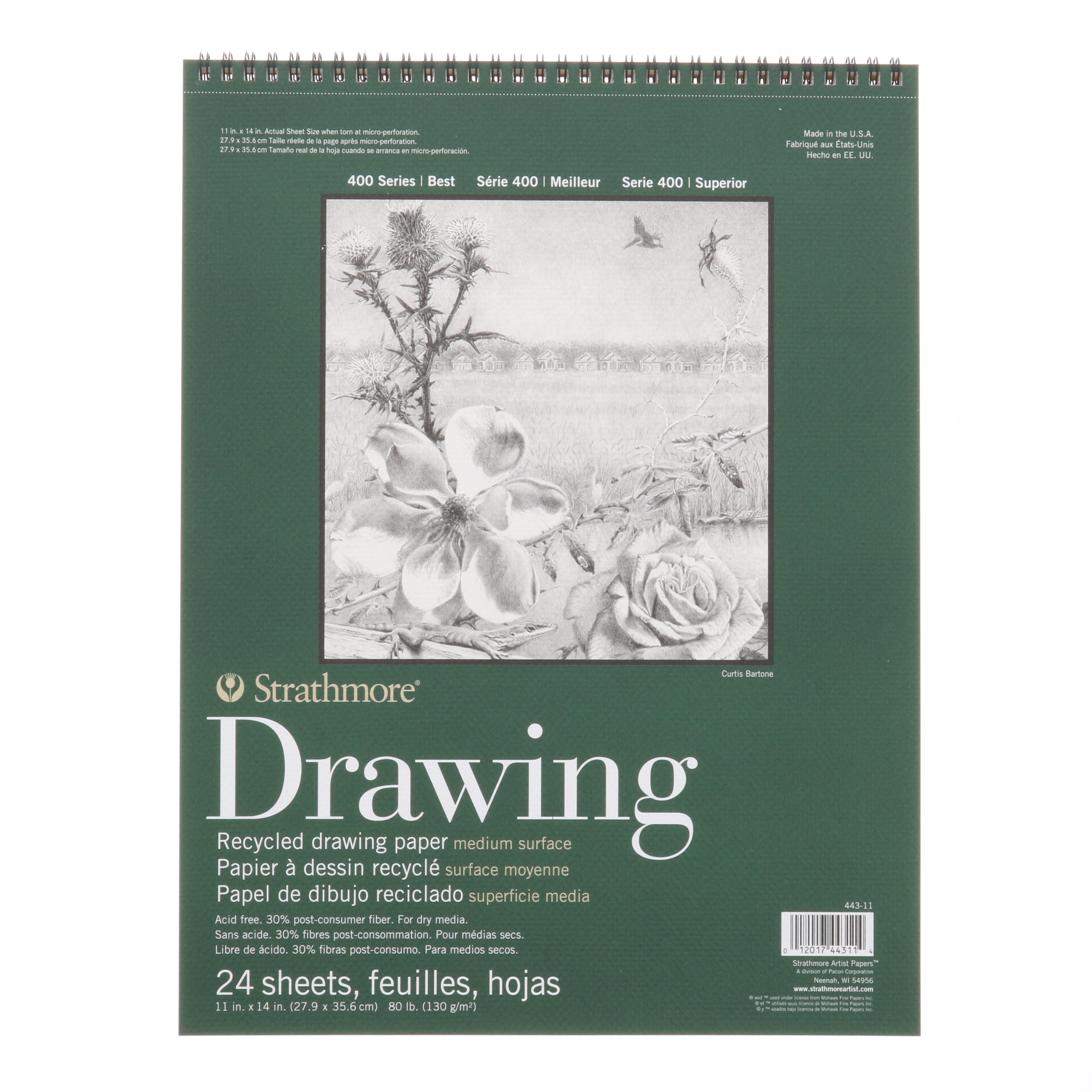 Strathmore Drawing Paper Pad, 400 Series, 11" x 14", Recycled