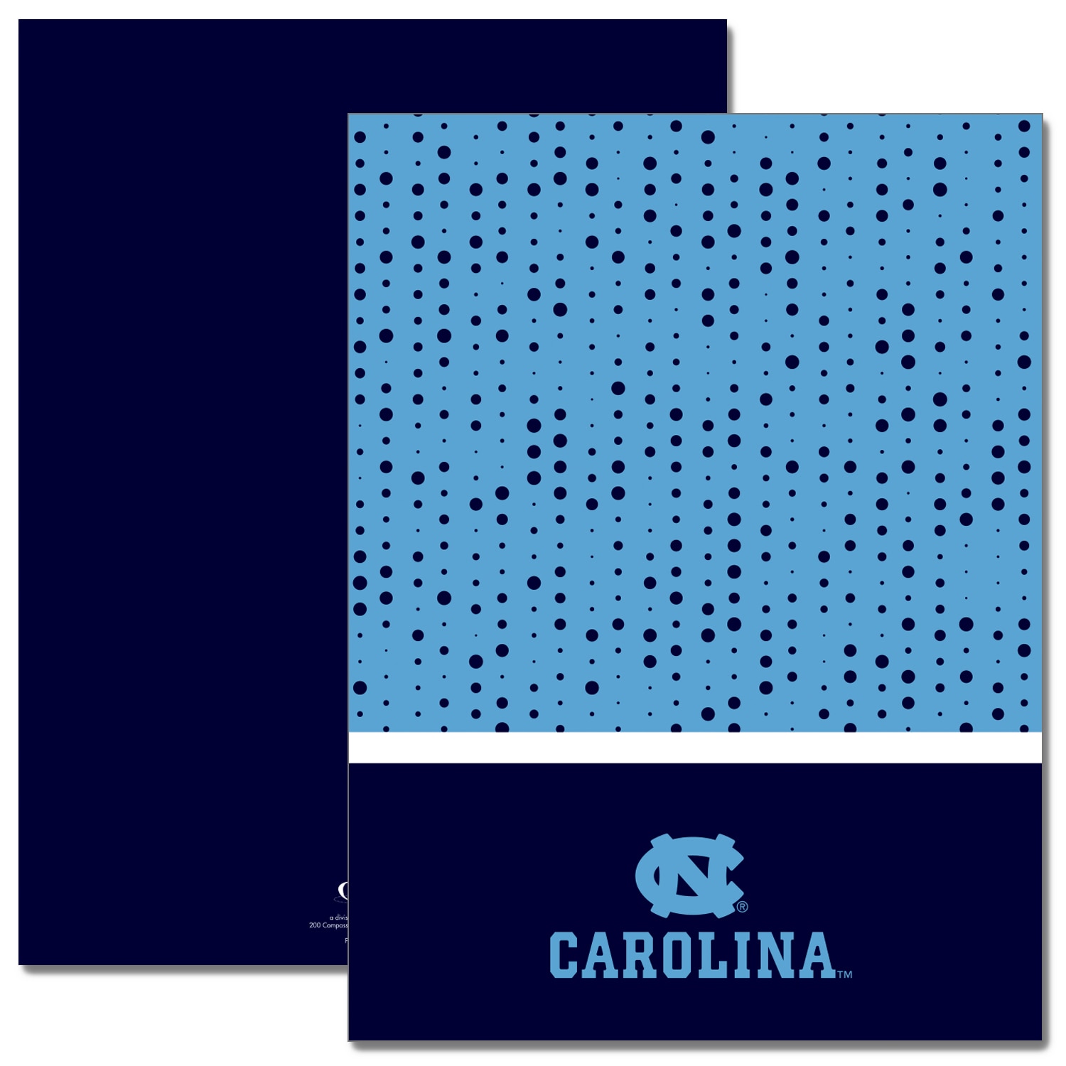 Spirit pocket folder with school name. 9" X 12" with two interior pockets