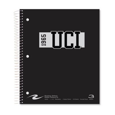 3 sub imprinted notebook.  11x9 college ruled 120 sheets. Saranac cover foil stamped. 1 pocket