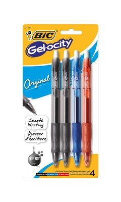 BIC Gelocity Original Retractable Gel Pen Medium Point 0.7mm Assorted Colors 4Pack