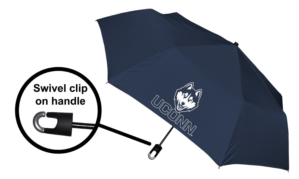 University of Connecticut "Storm Clip" Mini Folding Emblematic Solid Umbrella 42" Coverage