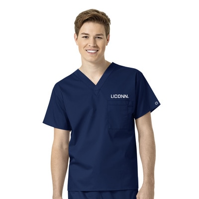 UCONN Custom Decorated WonderWink WWK Unisex V-Neck Scrub Top, 100