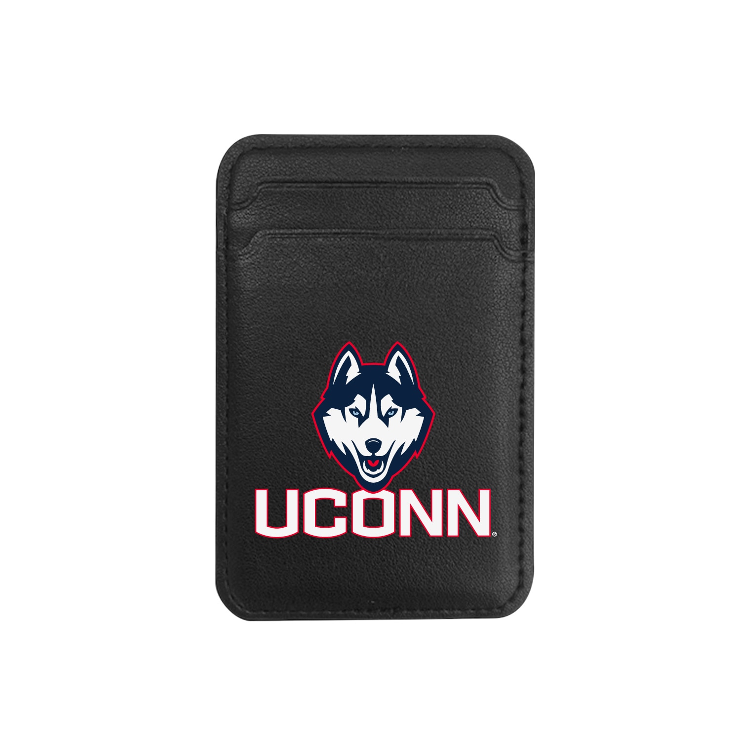 University of Connecticut V3 - Leather Wallet Sleeve (Top Load, Mag Safe), Black, Classic V1