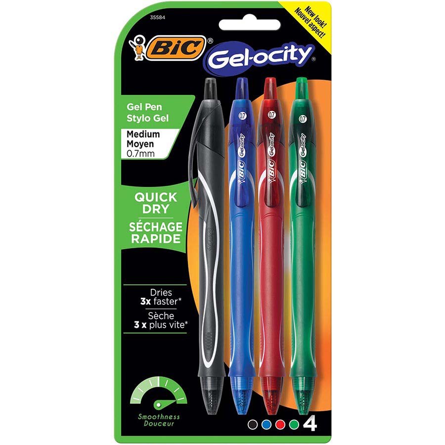 BIC Gelocity Quick Dry Retractable Gel Pen 0.7mm Assorted 4Pack