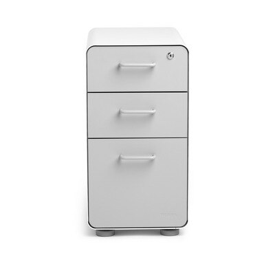 White + Light Gray Slim Stow 3-Drawer File Cabinet, Rolling