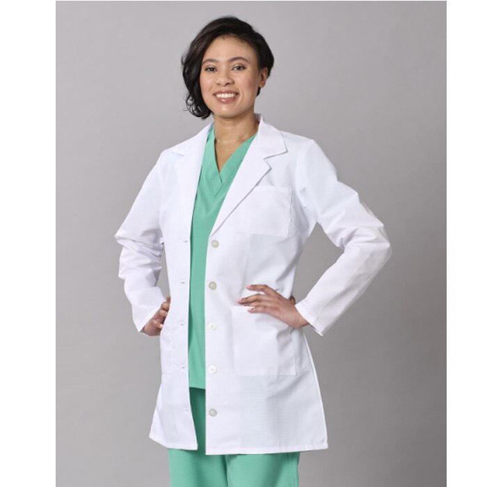 Womens Staff Length Lab Coat + LMU Vet Med Patch + LMU Vet Med Logo + 3L of Embroidery