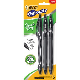 BIC Gelocity Quick Dry Retractable Gel Pen Medium Point 0.7mm Black 3Pack