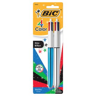 BIC 4Color Shine Ball Pen Medium Point Metallic Barrel 2Pack