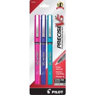 Pilot Precise V5 Rolling Ball Stick Pens Extra Fine Point (0.5mm) Assorted Colors 3 Count