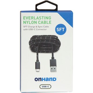 OnHand Everlast Nylon TypeC Cable 5ftBlack