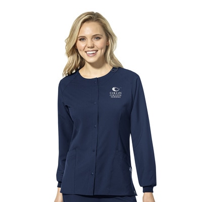 B&N 8220 Collin Custom Decorated WonderWink W123 Women's Crew Neck Warm Up Scrub Jacket, 8155