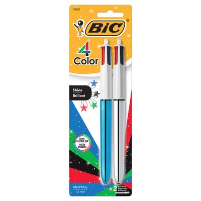 BIC 4Color Shine Ball Pen Medium Point Metallic Barrel 2Pack