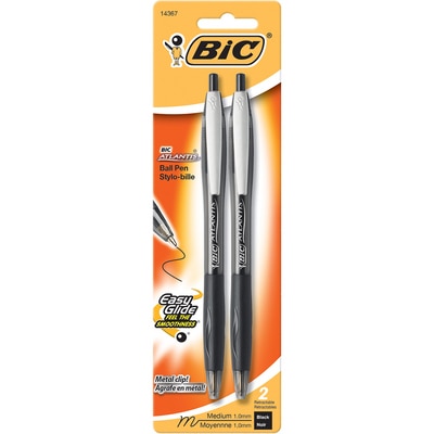 BIC Atlantis Original Retractable Ball Pen Medium Point 1.0mm Black 2Pack