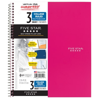 Assorted Color 3 Subject Trend Wirebound Notebook 11" x 8 1/2" College Ruled 