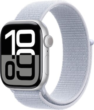 Apple Watch Series 10 GPS + Cellular 42mm Silver Aluminum Case with Blue Cloud Sport Loop