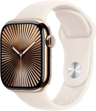 Apple Watch Series 10 GPS + Cellular 42mm Gold Titanium Case with Starlight Sport Band - M/L
