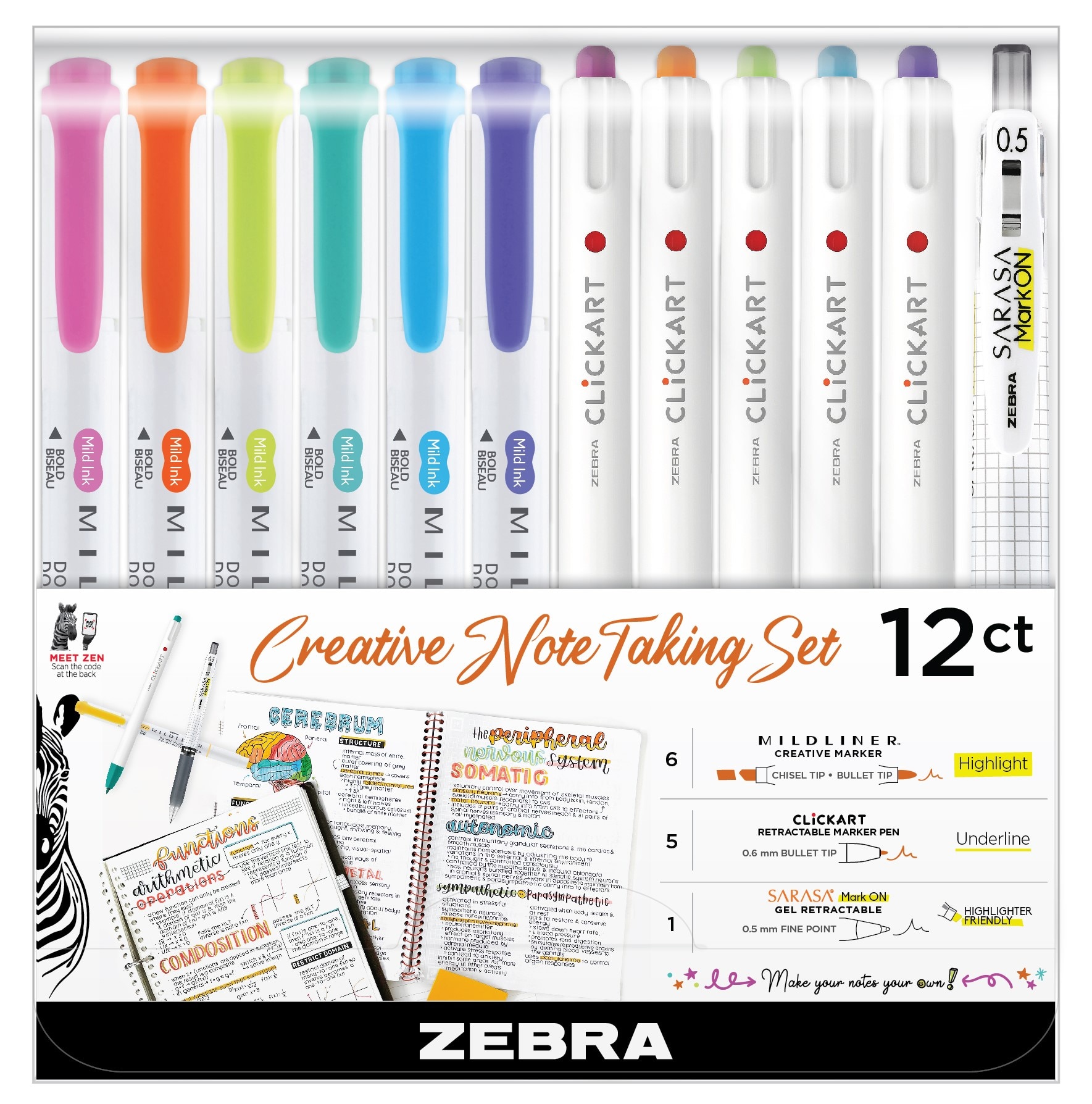 Zebra Creative Notetaking Set Assorted 12pk