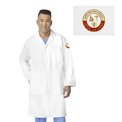 Austin Peay Custom Decorated WonderWink WHT Medical Lab Science Men's Scrub Lab Coat, 7302APS4