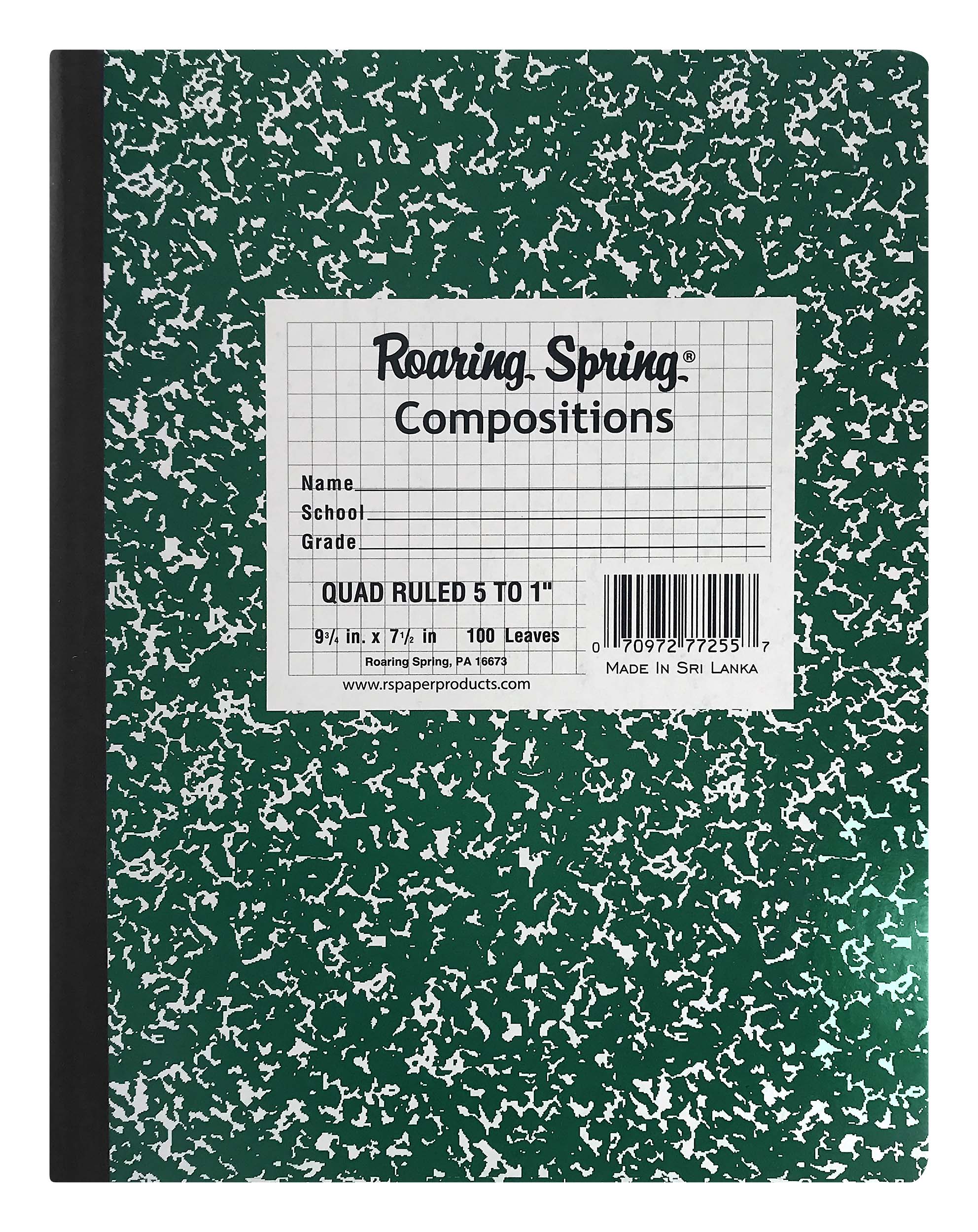 Roaring Spring Hard Cover 5x5 Graph Ruled Composition Book 9.75" x 7.5" 100 Sheets
