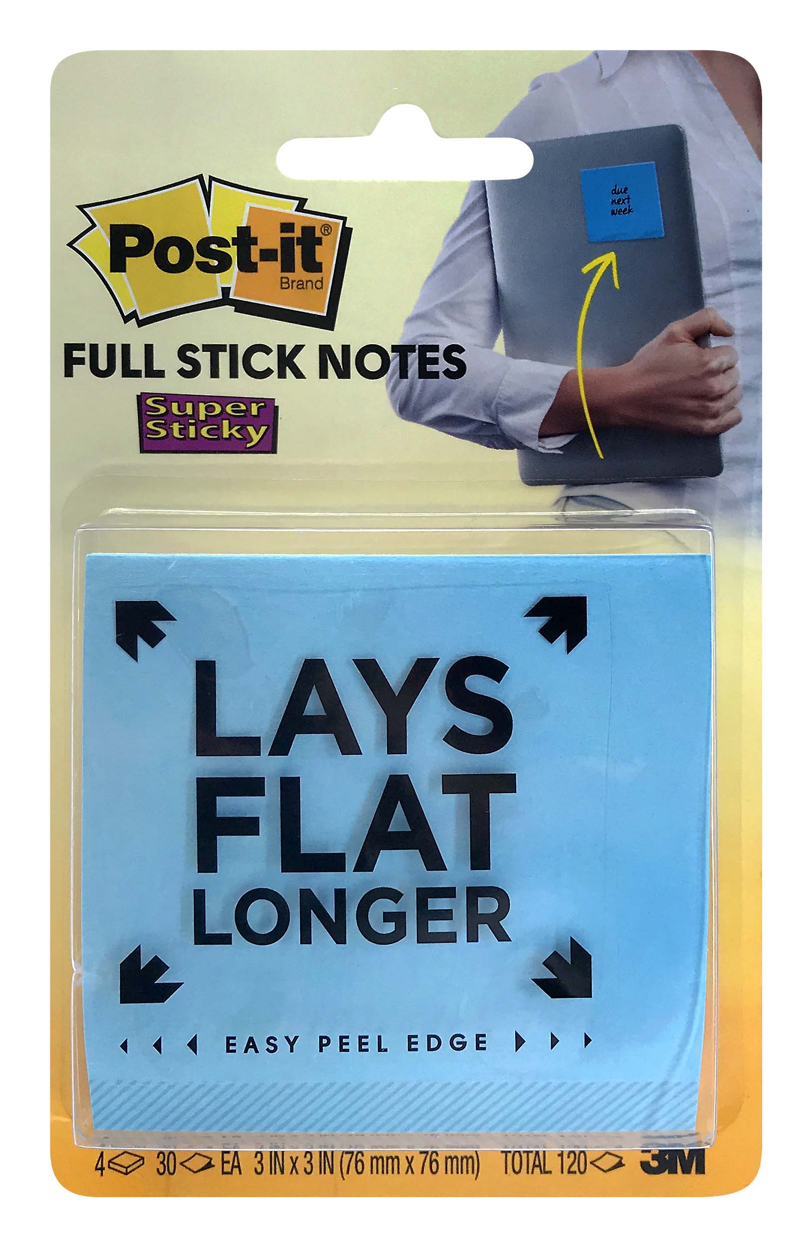 3M Post-it 3x3 Super Sticky Full Stick Notes, 4 Pads