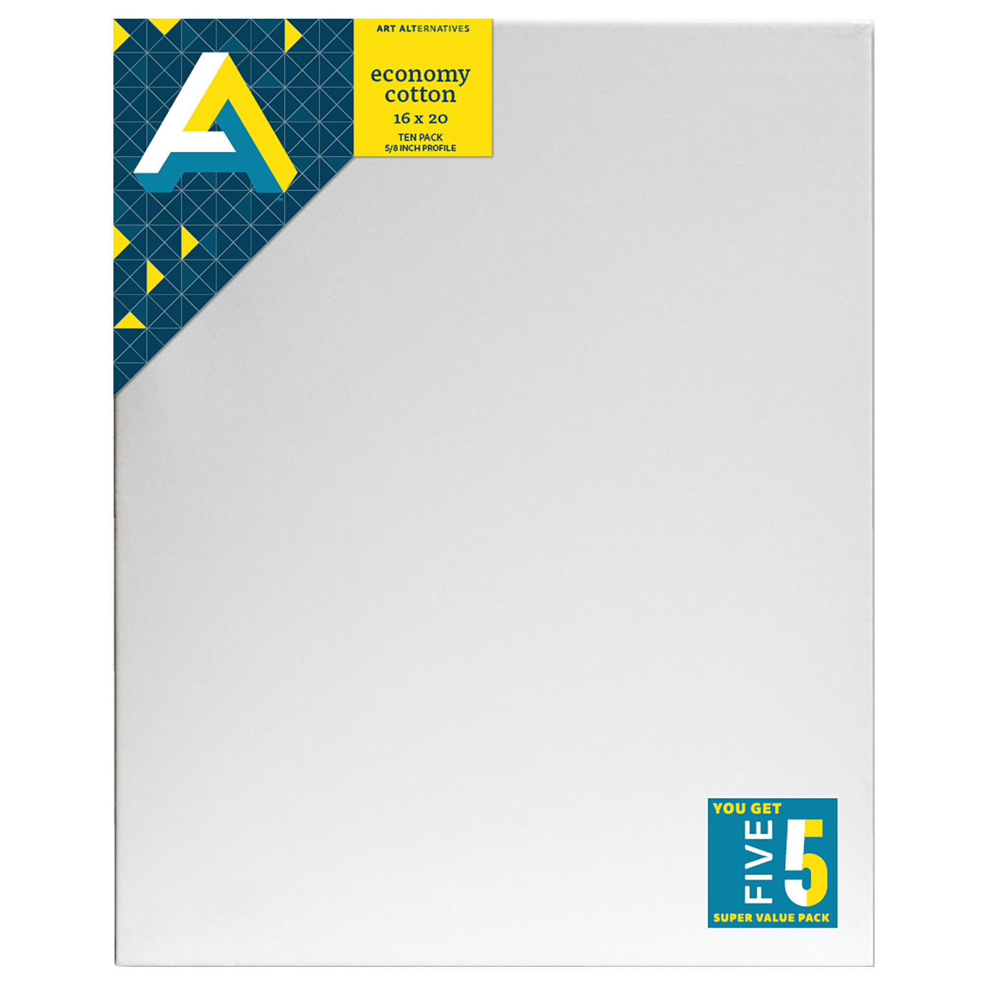 Art Alternatives Economy Cotton Stretched Canvas, 16" x 20", 5/Pkg.