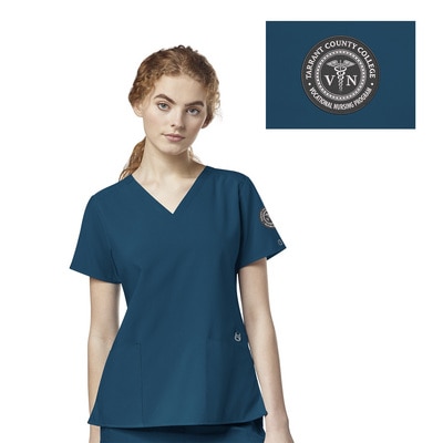 Tarrant County Custom Decorated WonderWink W123 Vocational Nursing Women's Flex-Back V-Neck Scrub Top, 6555TCC1