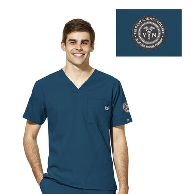 Tarrant County Custom Decorated WonderWink W123 Vocational Nursing Men's V-Neck Scrub Top, 6355TCC1