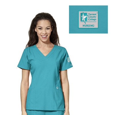 Tarrant County Custom Decorated WonderWink W123 Nursing  Women's Stylized V-Neck Scrub Top, 6155TCC2