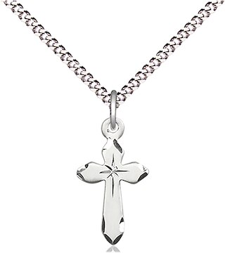 Sterling Silver Cross Pendant on an 18-inch Light Rhodium Light Curb Chain.  Handmade in the USA