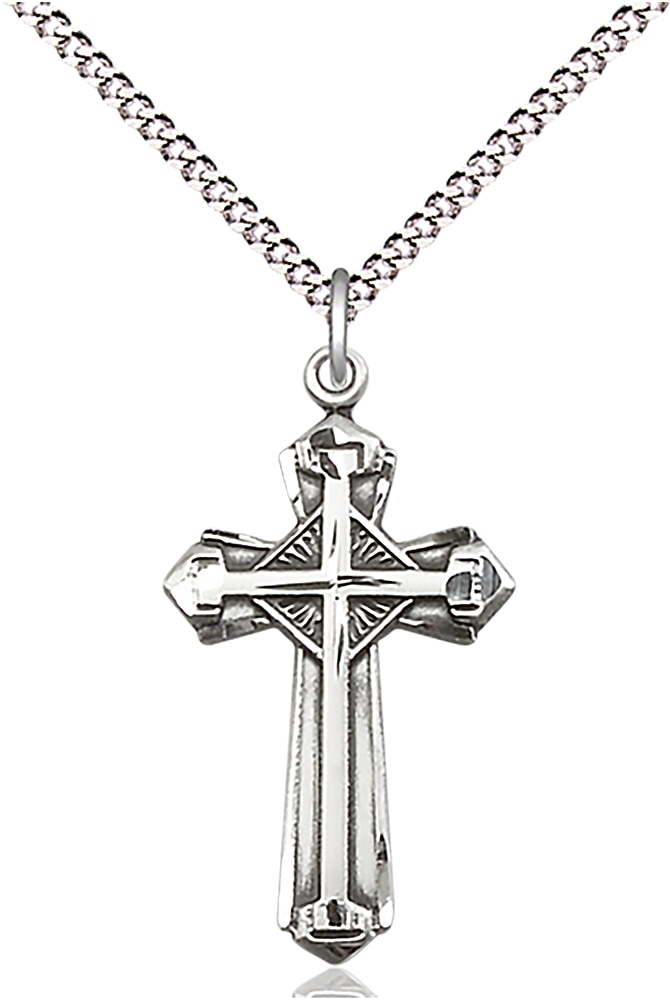 Sterling Silver Cross Pendant on an 18-inch Light Rhodium Light Curb Chain.  Handmade in the USA