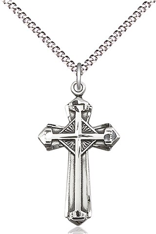 Sterling Silver Cross Pendant on an 18-inch Light Rhodium Light Curb Chain.  Handmade in the USA