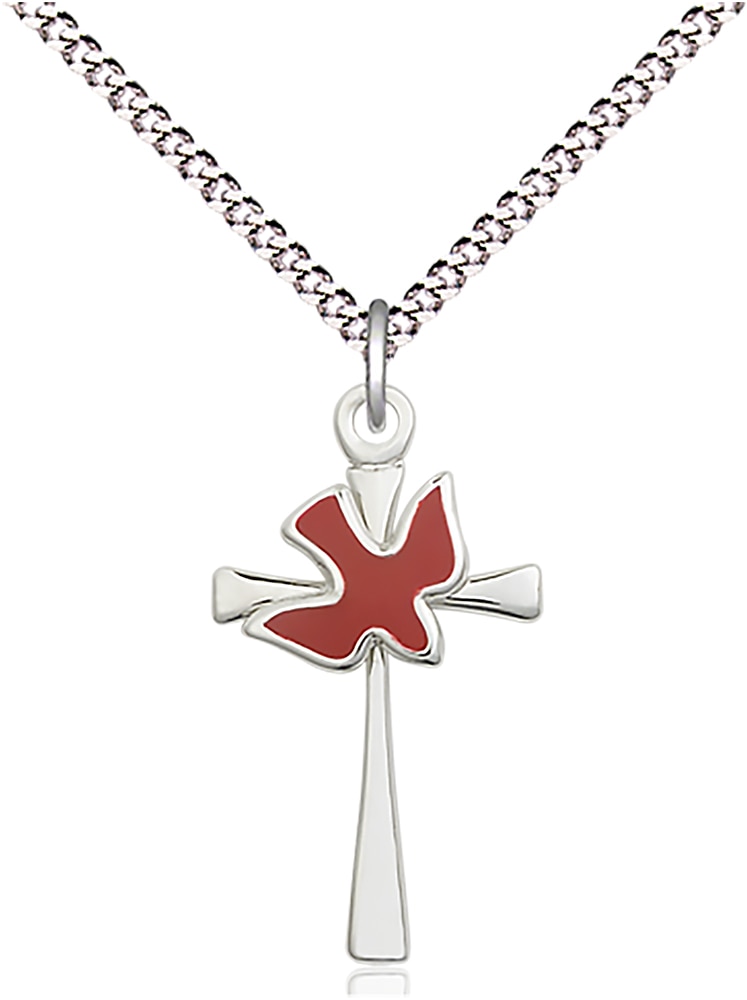 Sterling Silver Cross / Holy Spirit Pendant on an 18-inch Light Rhodium Light Curb Chain.  Handmade in the USA