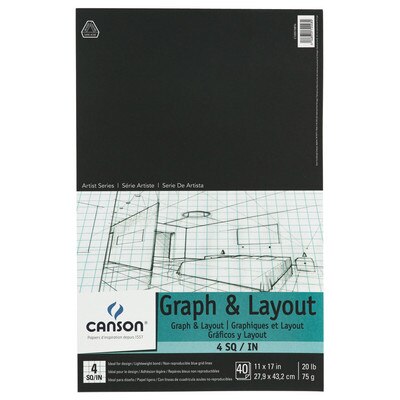 Canson Artist Series Graph & Layout Paper Pad, 40 Sheets, 4" x 4" Grid, 11" x 17"