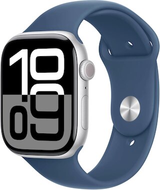 Apple Watch Series 10 GPS + Cellular 46mm Silver Aluminum Case with Denim Sport Band - M/L