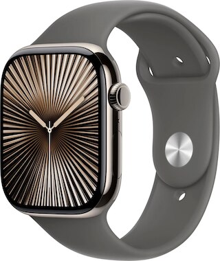 Apple Watch Series 10 GPS + Cellular 46mm Natural Titanium Case with Stone Gray Sport Band - M/L