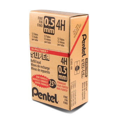 Pentel Super Hi-Polymer Lead Tube Refill, .5mm, 4H