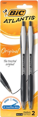 BIC Atlantis Original Retractable Ball Pen Medium Point 1.0mm Black 2Pack