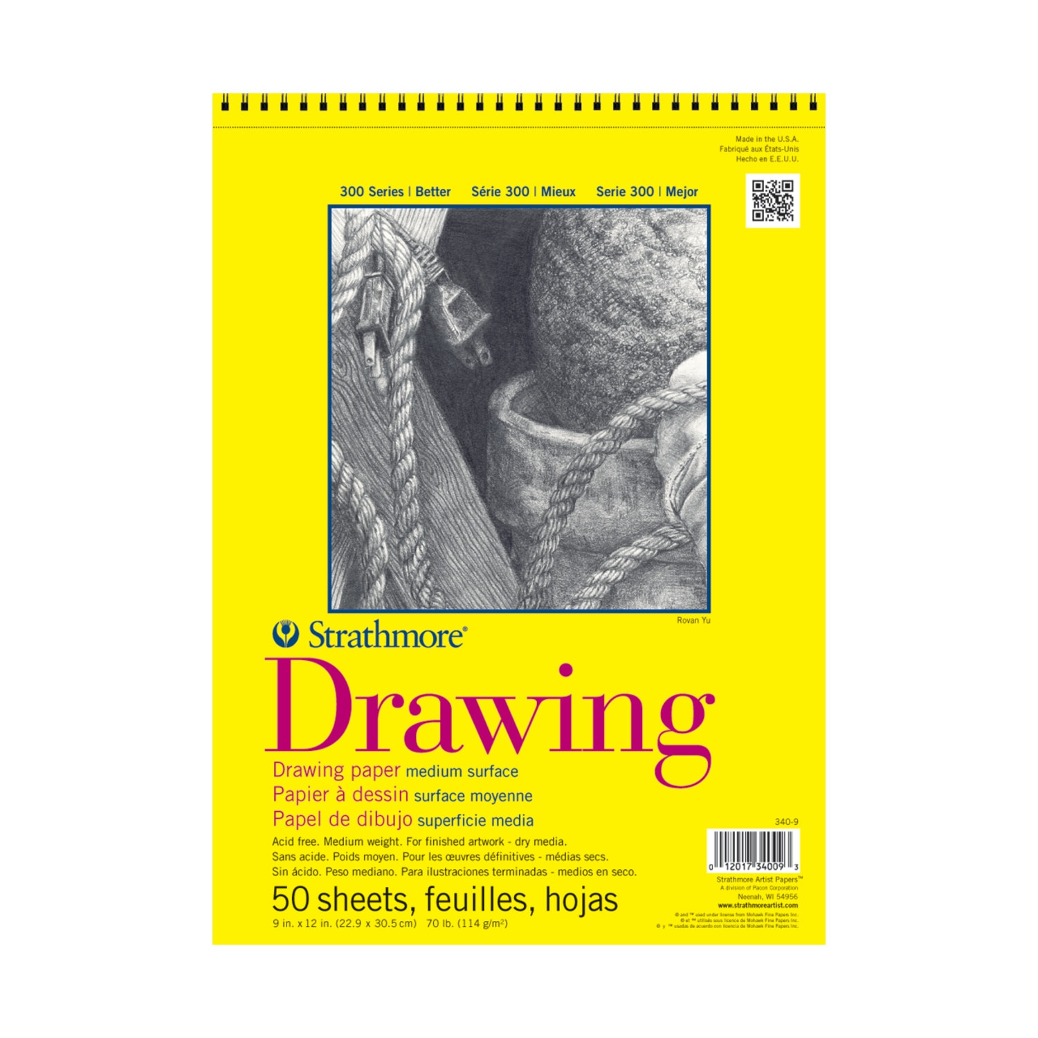 Strathmore Drawing Paper Pad, 300 Series, 20 Sheets, 11" x 14", Spiral Bound